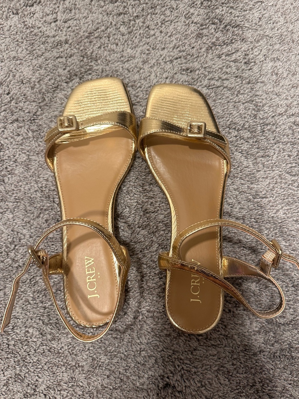 J. Crew Factory Gold Metallic Square-Toe Ankle-Strap Sandals